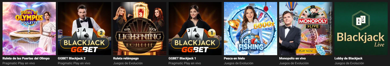 Juegos de casino y mesas con crupier en vivo dentro de GGBET